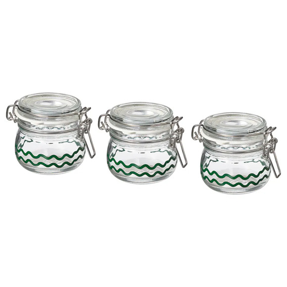 IKEA KORKEN Jar With Lid, Glass/Patterned Green, 4 oz, 3 Pack (605.430.42) NEW - Picture 1 of 4